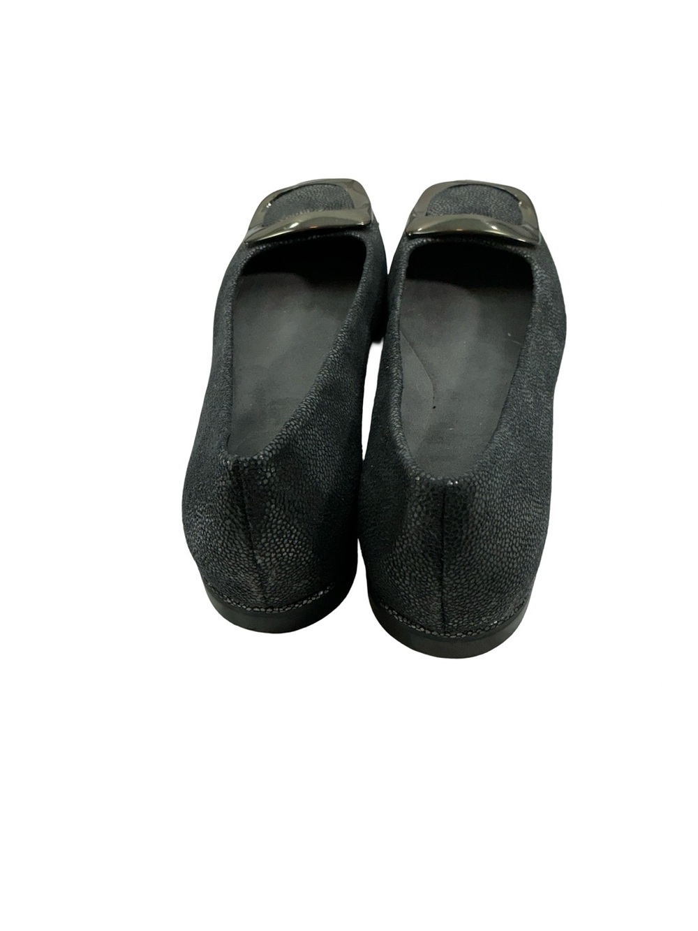 Stuart Weitzman Black Textured Buckle Flats Narrow Size 8N - Picture 6 of 8